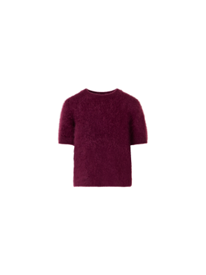 Designer Cloud Cashmere Knit Top with Short Sleeves - red - wine