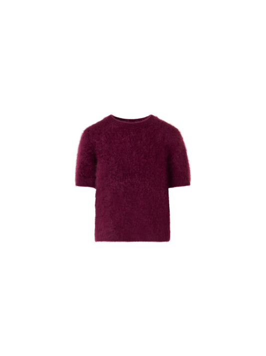 Designer Cloud Cashmere Knit Top with Short Sleeves - red - wine