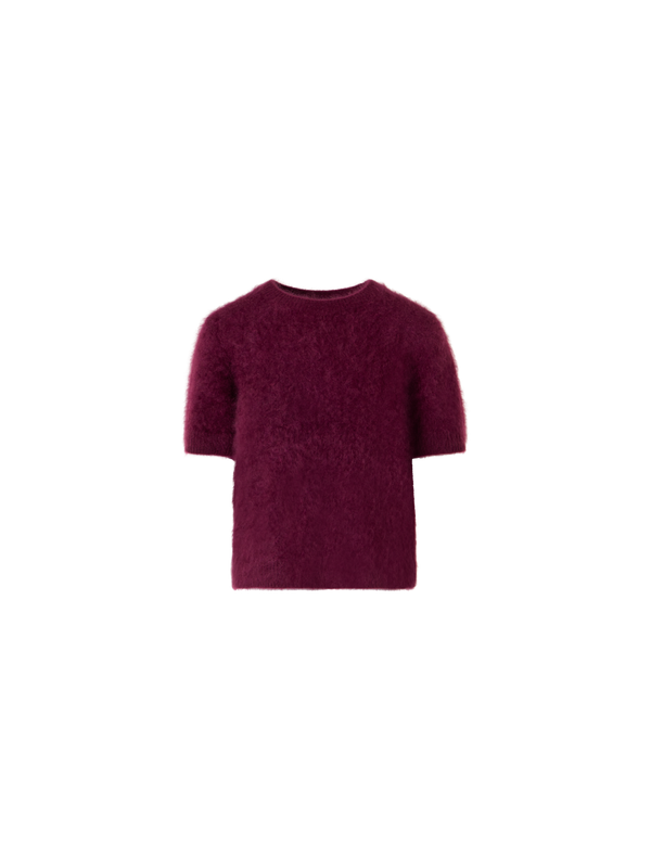 Designer Cloud Cashmere Knit Top with Short Sleeves - red - wine