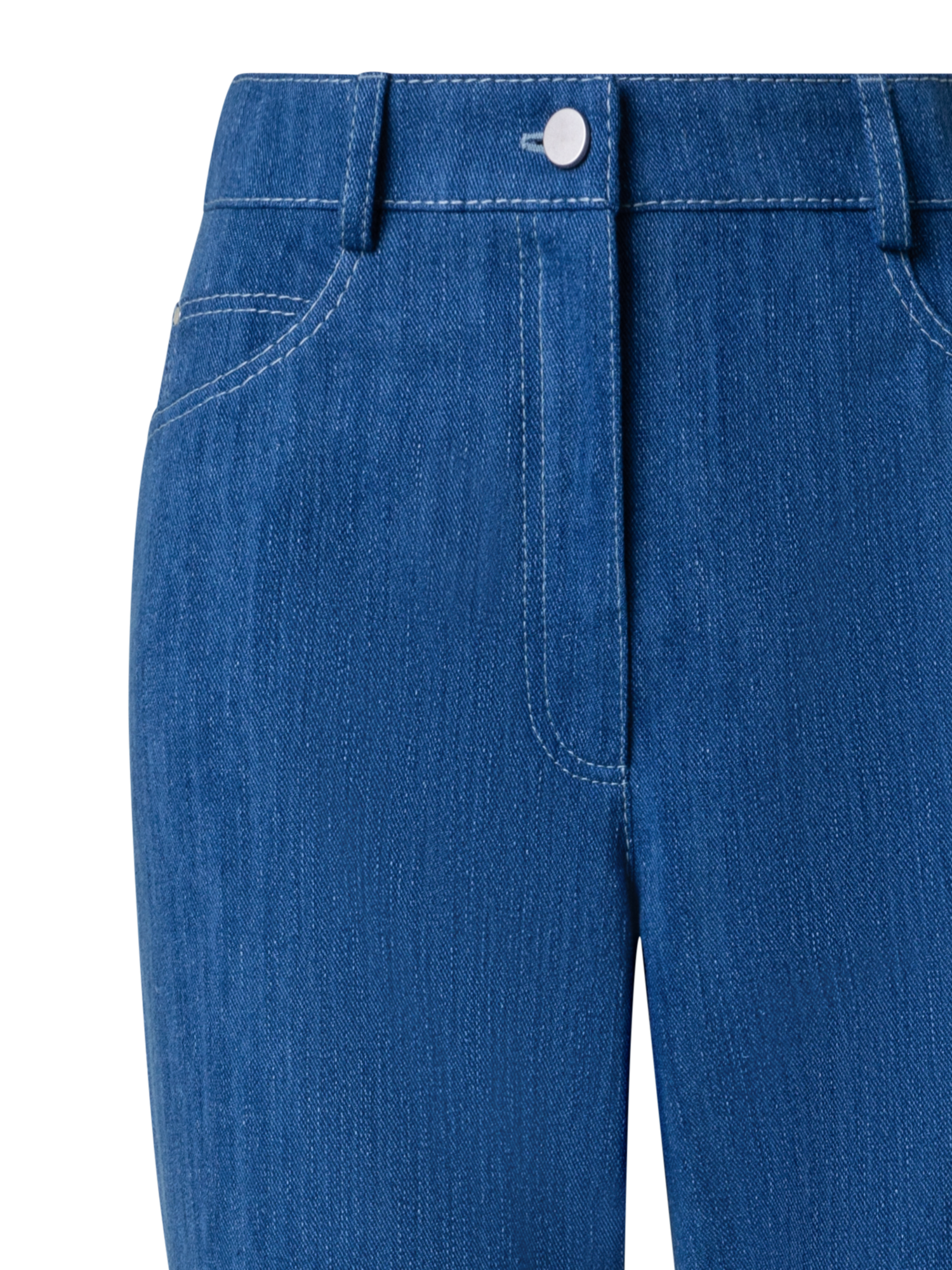 Designer Straight Cotton Denim Stretch Pants - blue