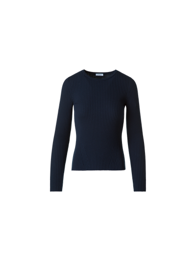 Designer Short Sleeve Sweater in Merino Wool - neutral - navy - blue