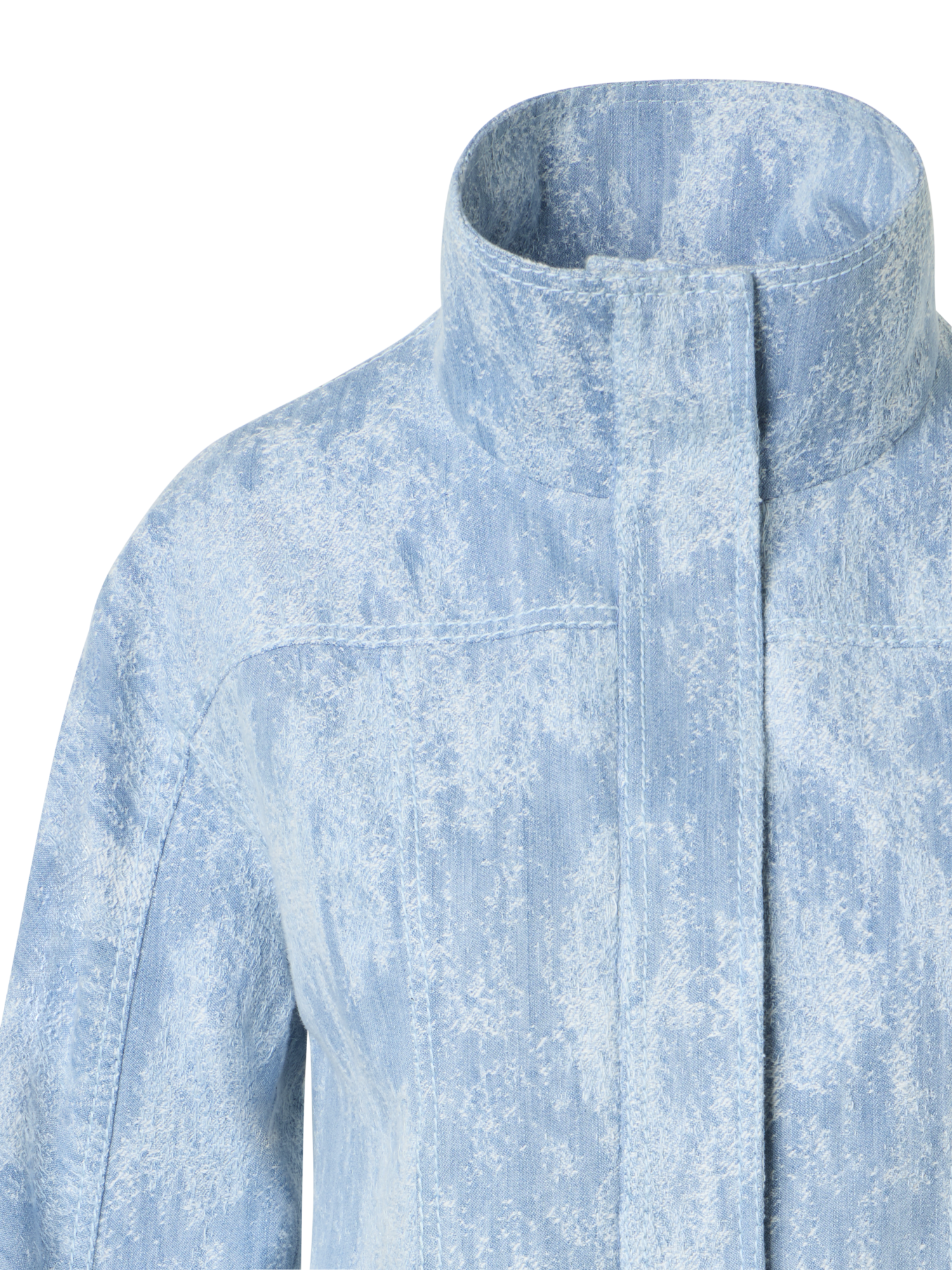 Designer Fitted Jacquard Denim Cropped Jacket - blue