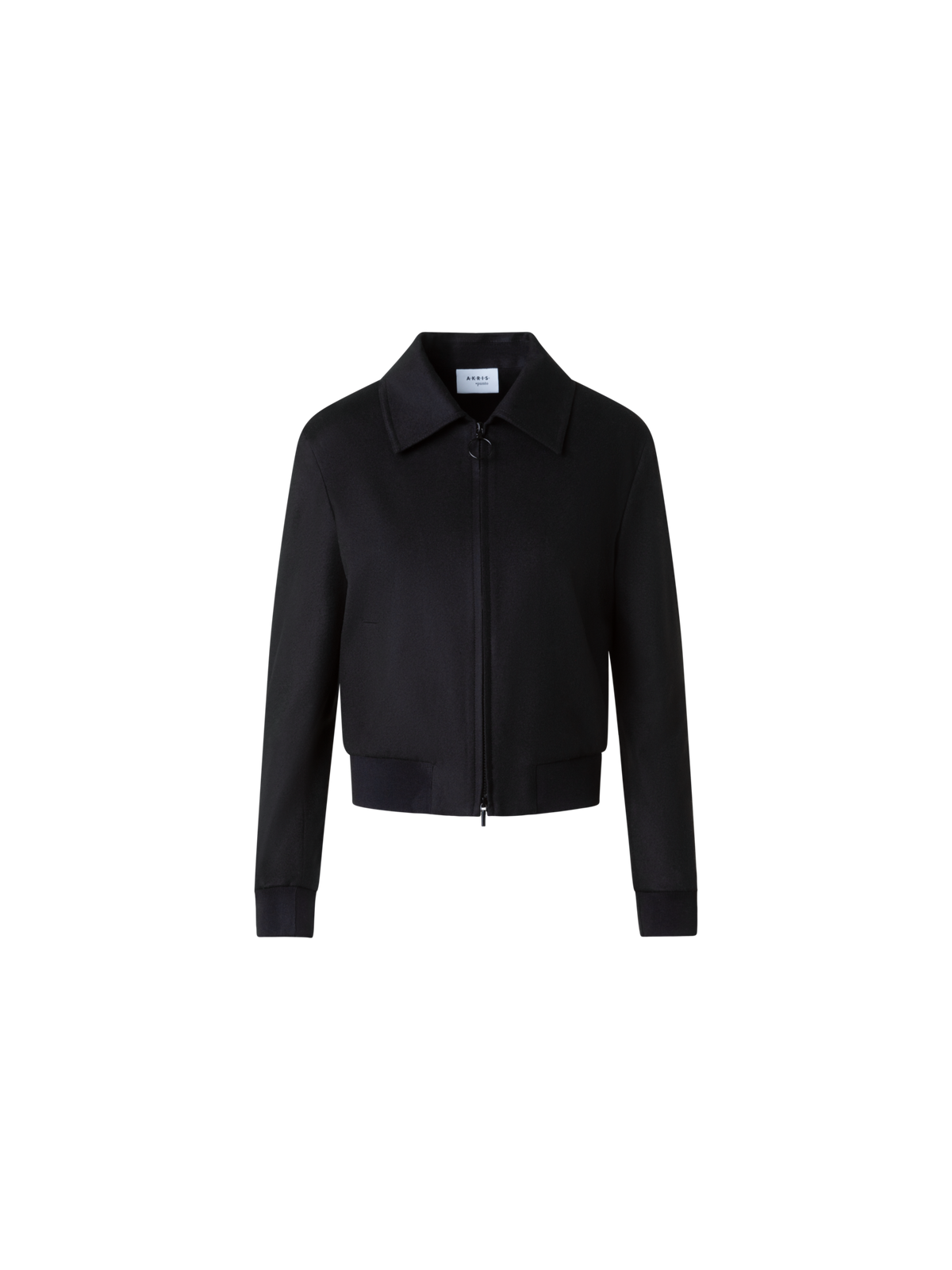 Designer Short Wool Cashmere Bomber Jacket - black - neutral