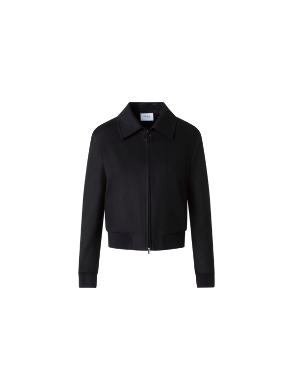 Designer Short Wool Cashmere Bomber Jacket - black - neutral