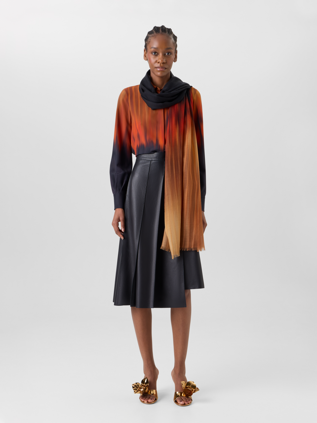 Designer Cashmere Scarf in Fuego Negro Print - multicolor - black - brown #editorial