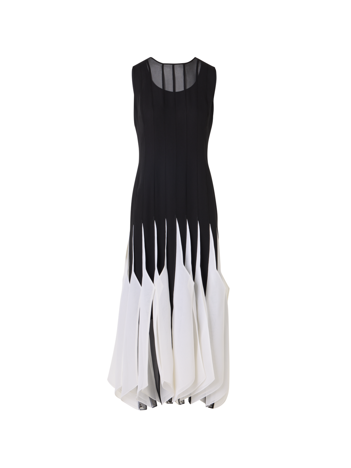 Designer Silk Midi Dress with High Plains Insets - black