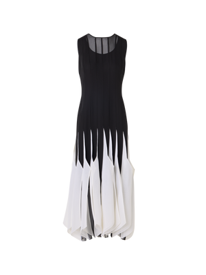 Designer Silk Midi Dress with High Plains Insets - black