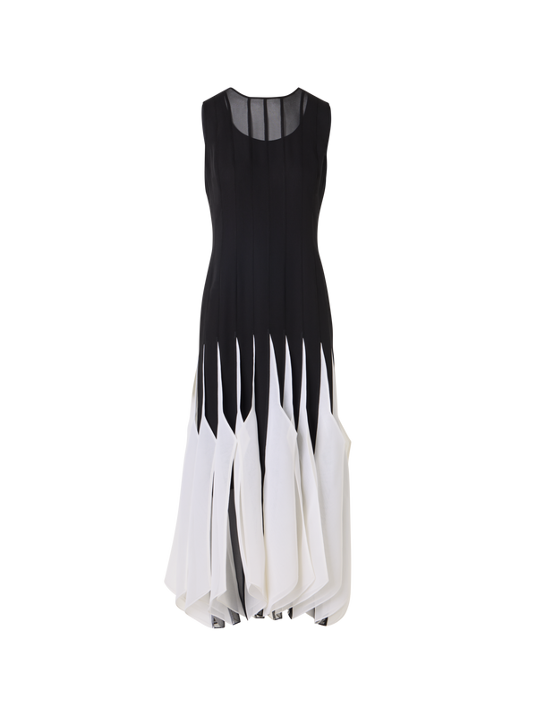 Designer Silk Midi Dress with High Plains Insets - black