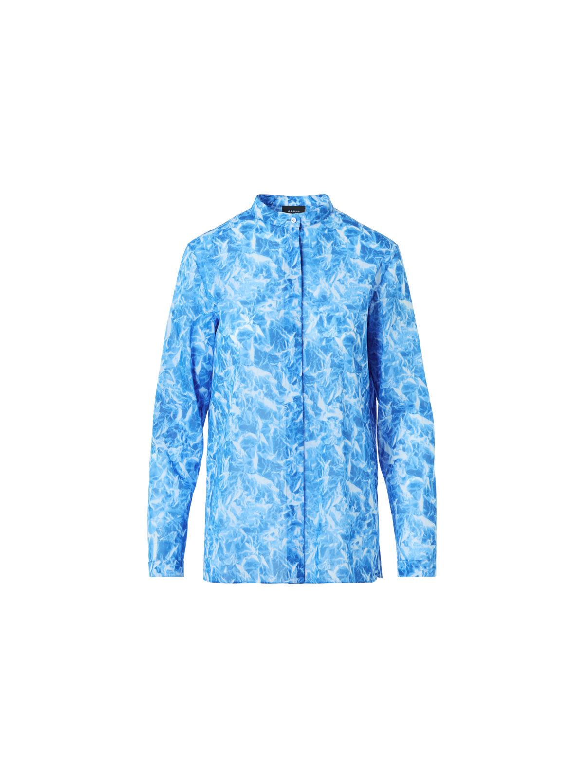 Designer Whitecaps Print Cotton Voile Tunic Blouse - blue