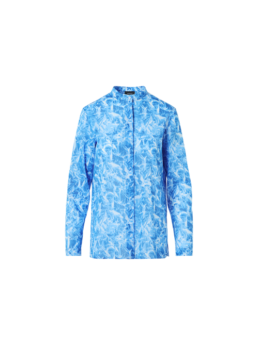 Designer Whitecaps Print Cotton Voile Tunic Blouse - blue