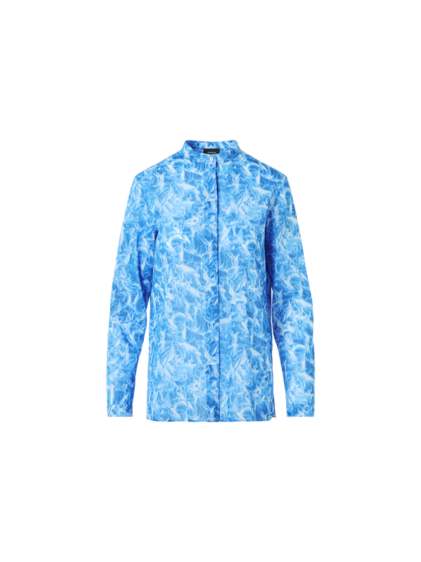 Designer Whitecaps Print Cotton Voile Tunic Blouse - blue