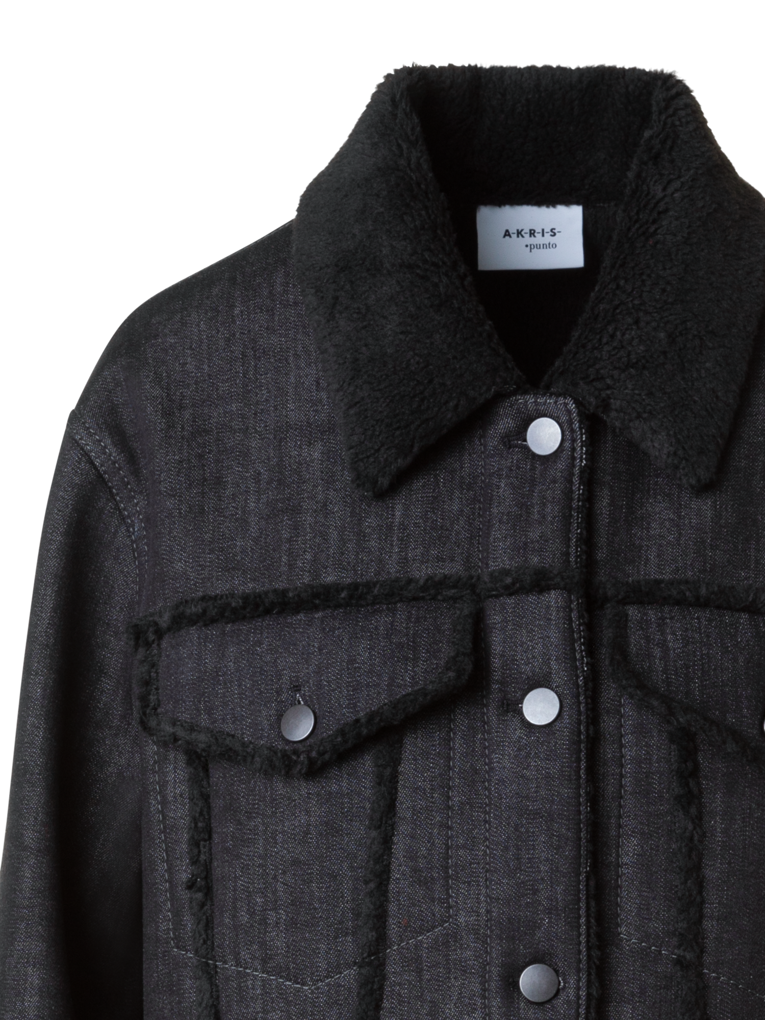 Designer Oversized Denim Jacket &  Faux Shearling Collar - black - neutral