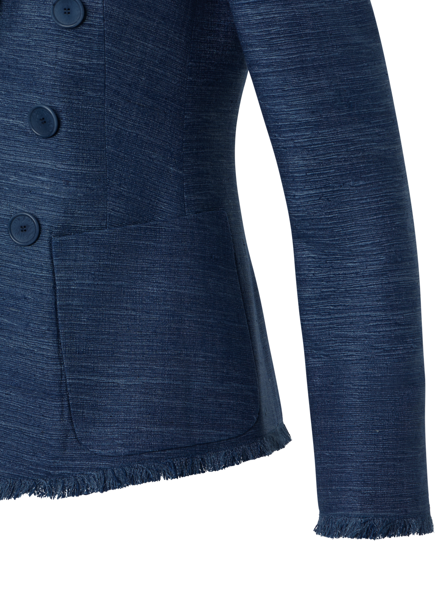 Designer Fringed Indian Silk Double-Breasted Jacket - blue