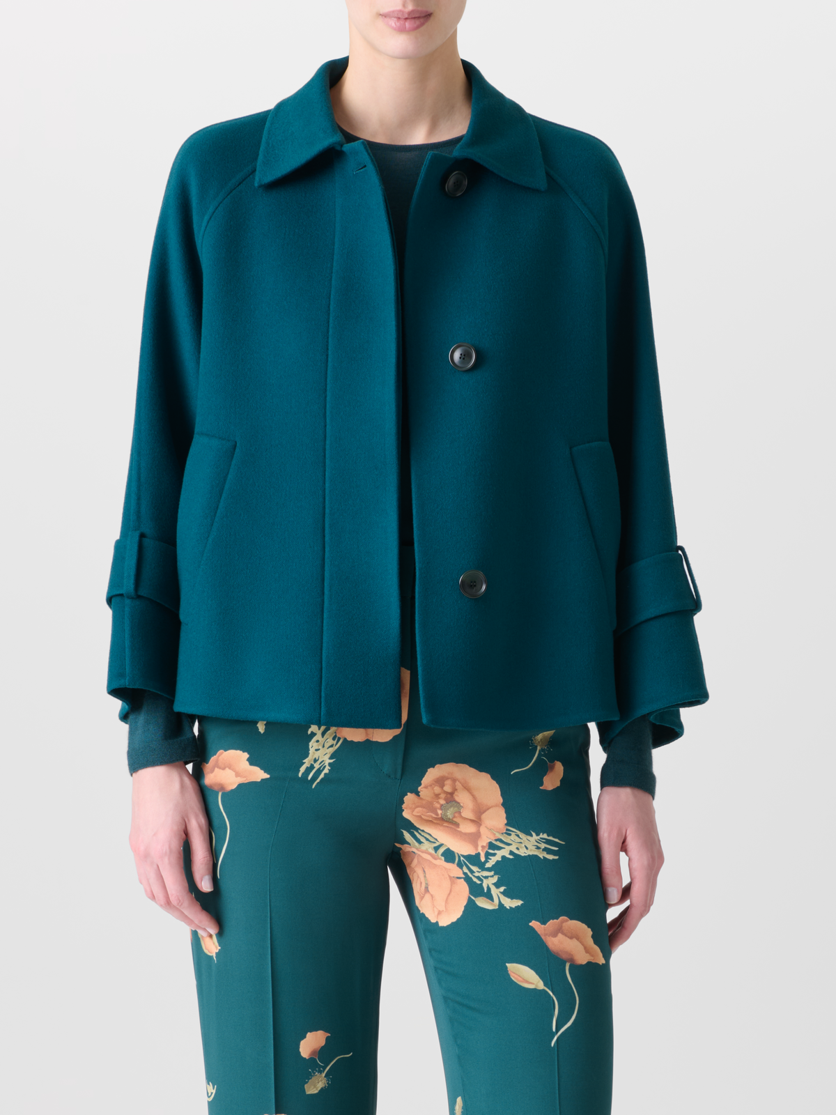 Designer Pure Cashmere Double-Face A-Line Jacket - green #editorial