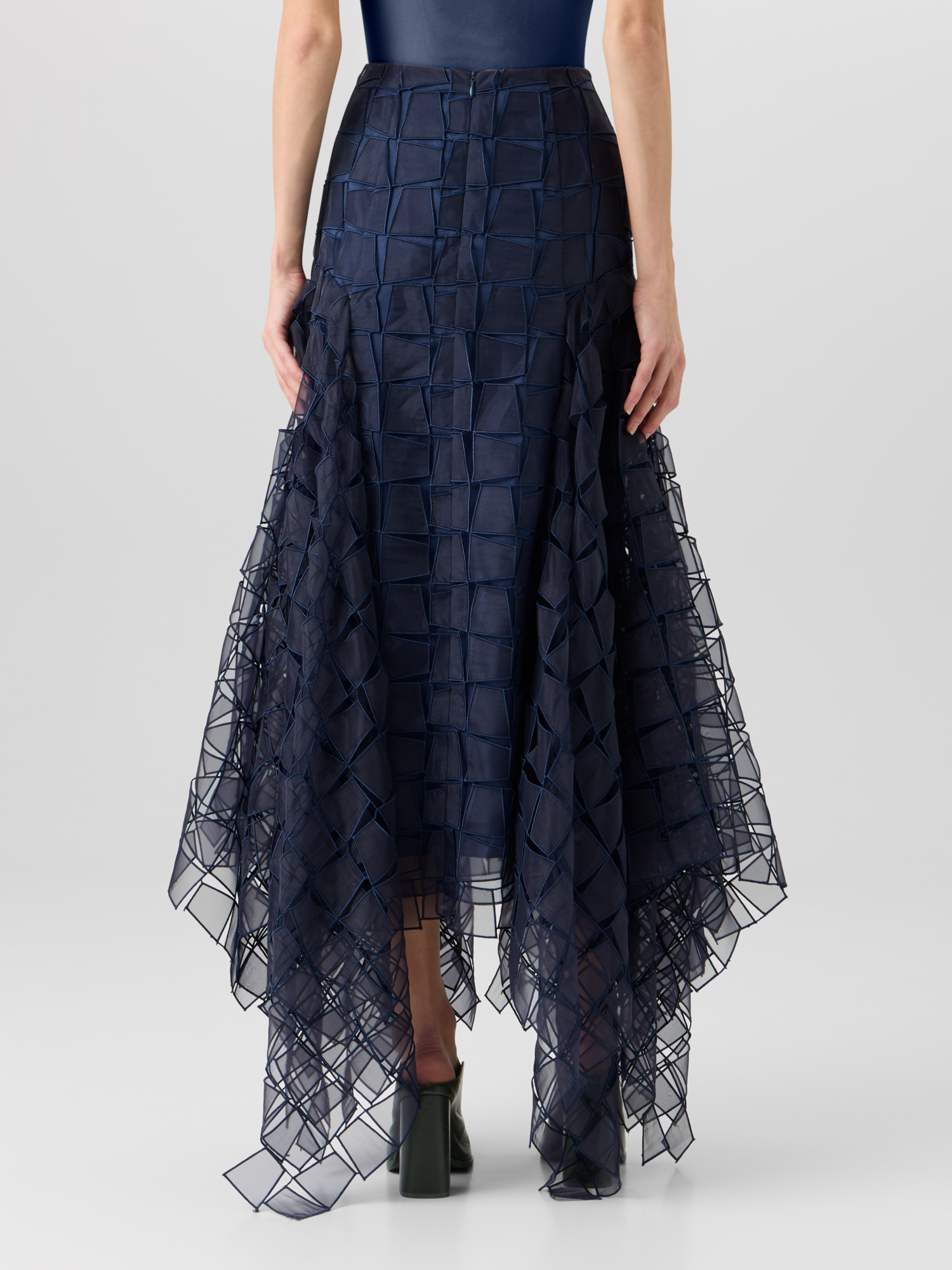 Designer Trapezoid Organza Handkerchief Skirt - navy 