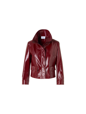 Designer Long-Sleeve Signature Pin-Dot Lamb-Nappa Leather Motorbike Jacket - red