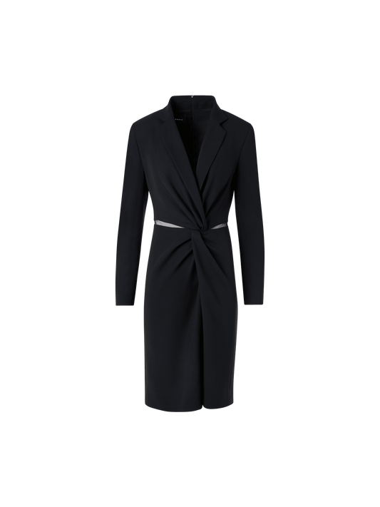Designer Wool Double-Face Dress with Knot Waist - black