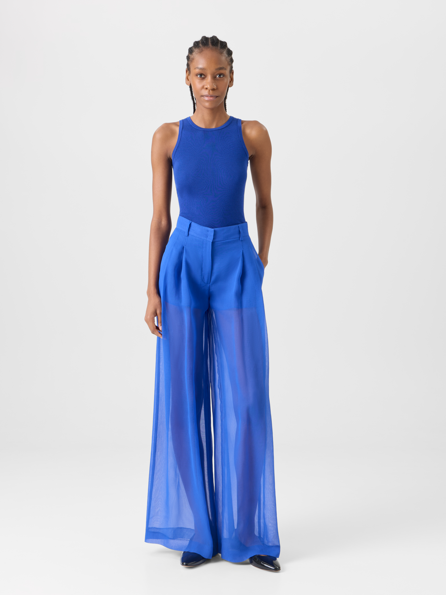 Designer Cassie Wide Sheer Pants in Silk Organza 