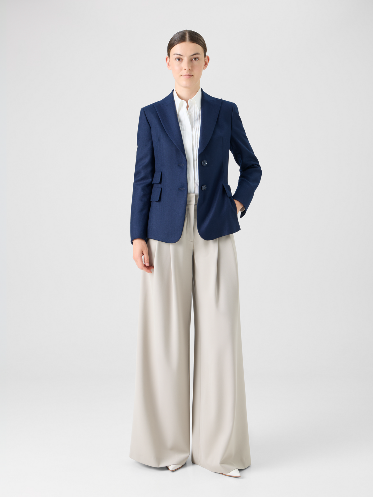 Designer Cashmere Herringbone Two-Button Blazer - navy - blue #editorial