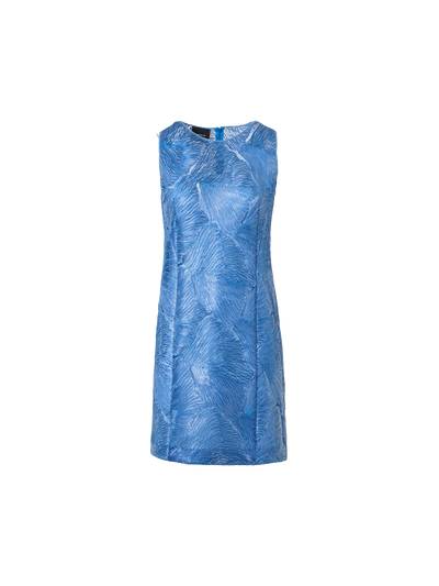 Designer Techno Lacquered Sea Fan Lace Sheath Dress - blue