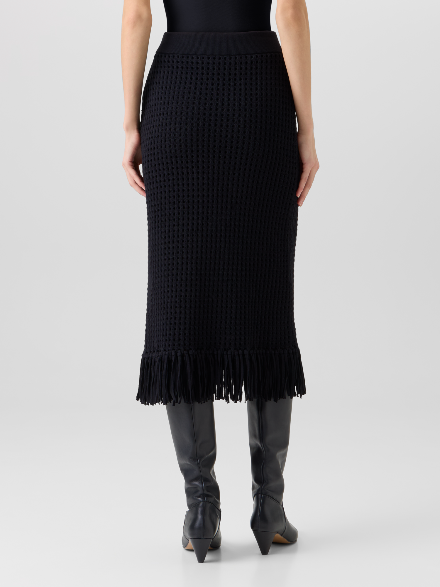 Designer Chunky Cotton Mesh Knit Tube Skirt - black 