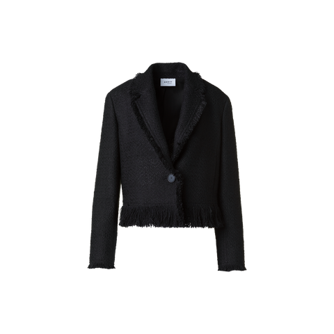 Cropped Bouclé Tweed Jacket with Fringe Hem