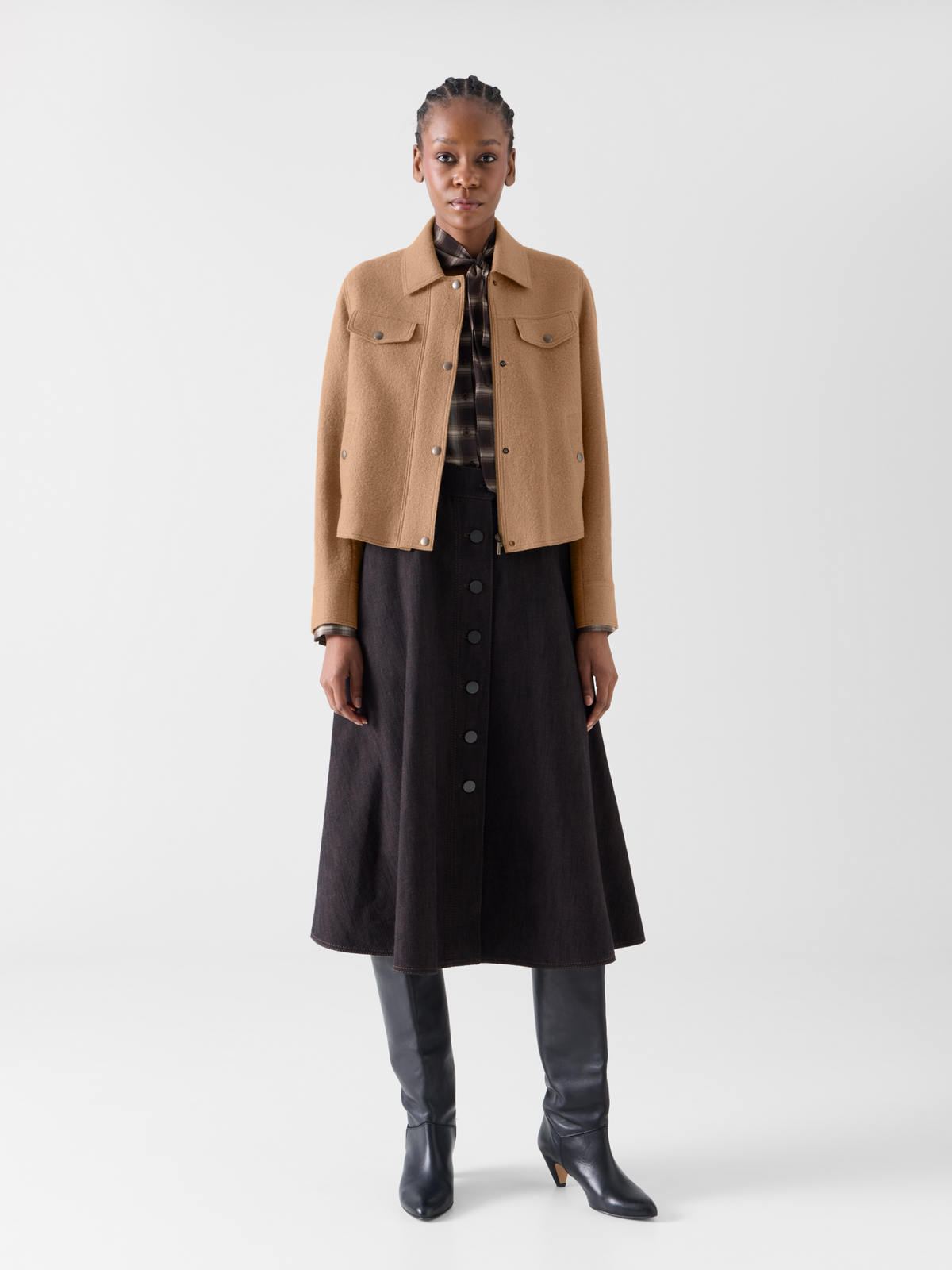 Designer Denim Style Jacket in Boiled Wool - brown #editorial