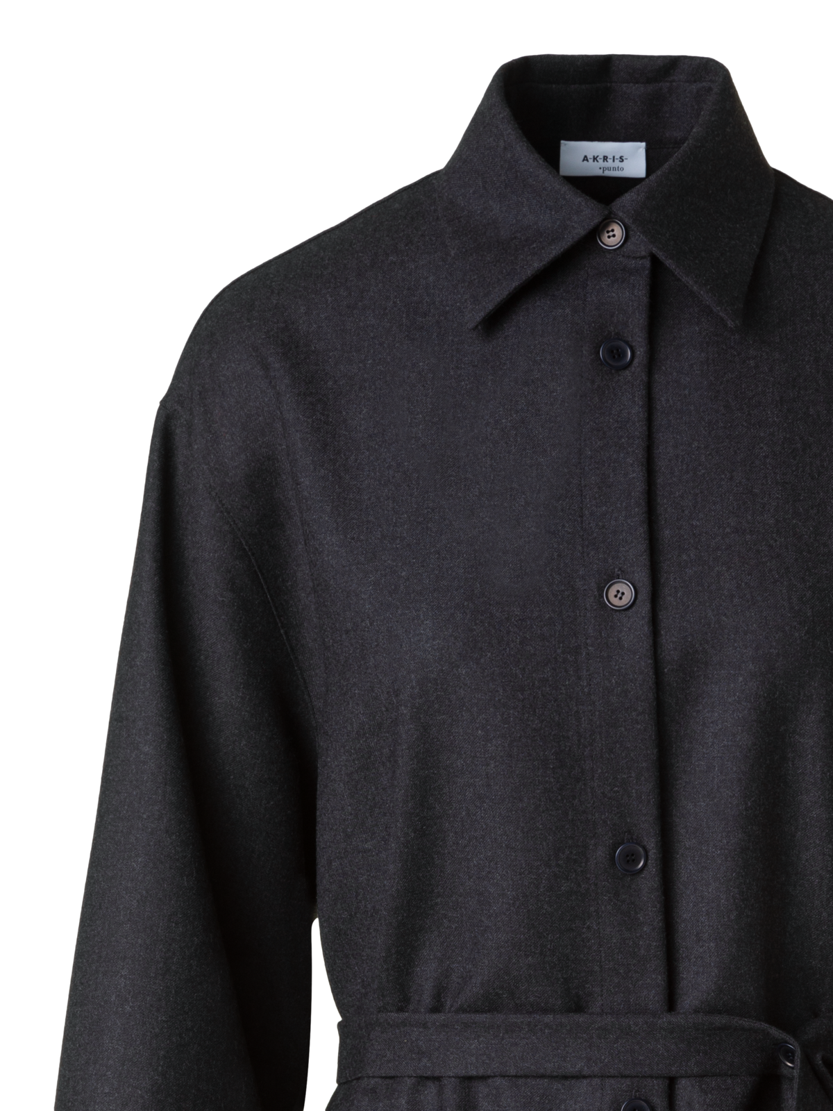 Designer Oversized Wool Flannel Tunic Blouse - neutral - grey