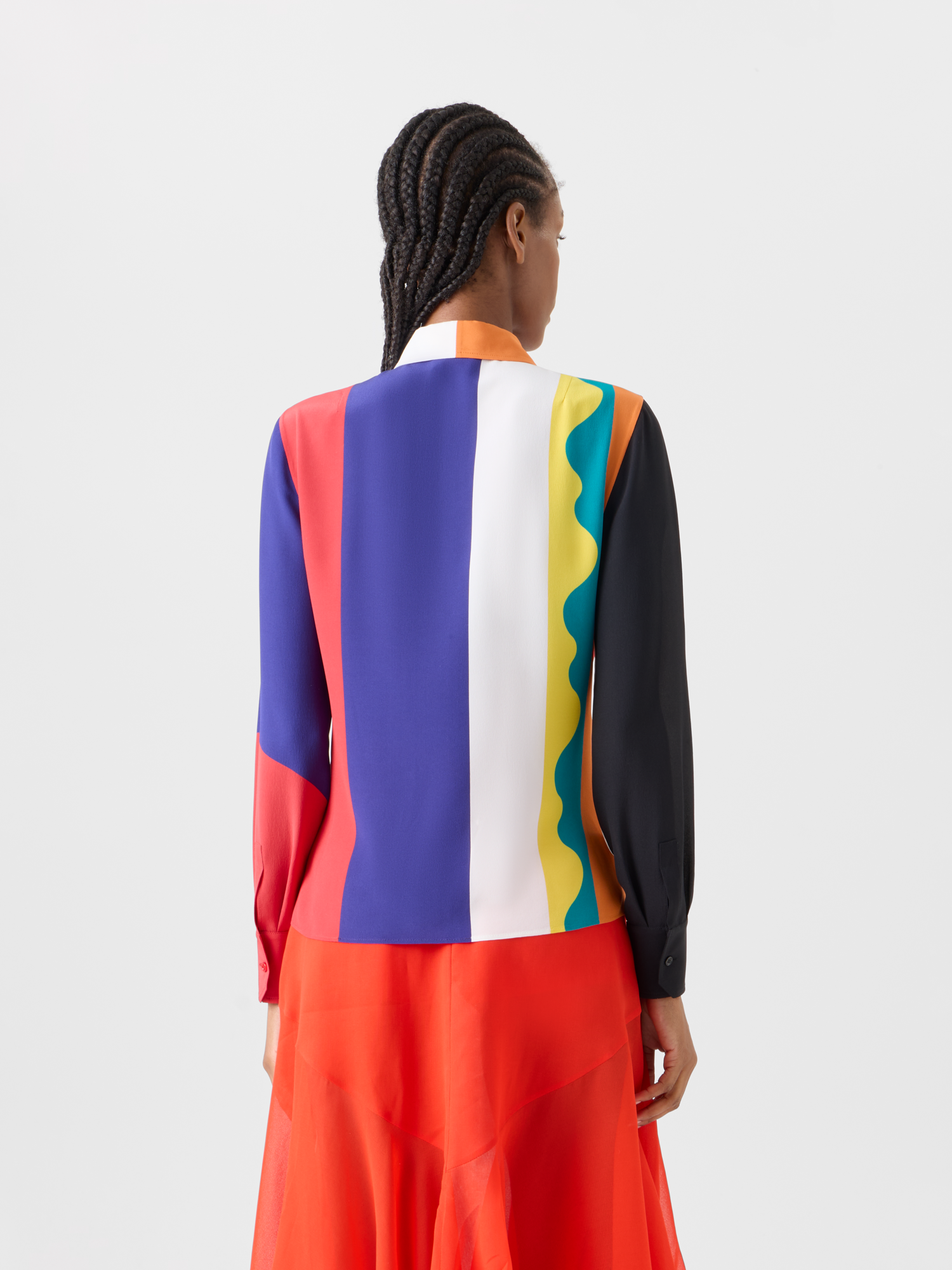 Designer Silk Crêpe Blouse with Paravent Print - multicolor 