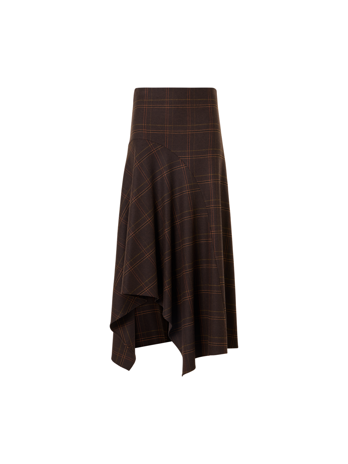 Designer Midi Skirt in Check Flannel with Handkerchief Hem - brown