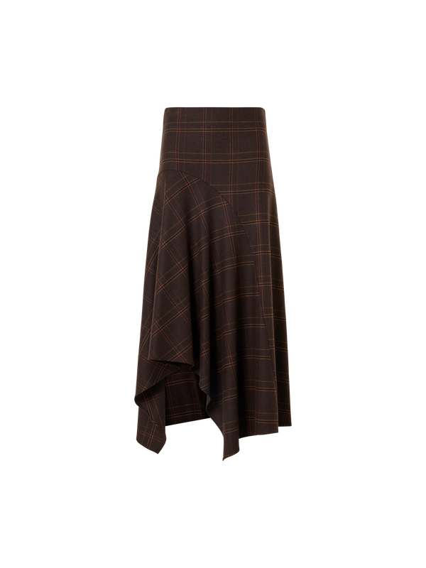 Designer Midi Skirt in Check Flannel with Handkerchief Hem - brown