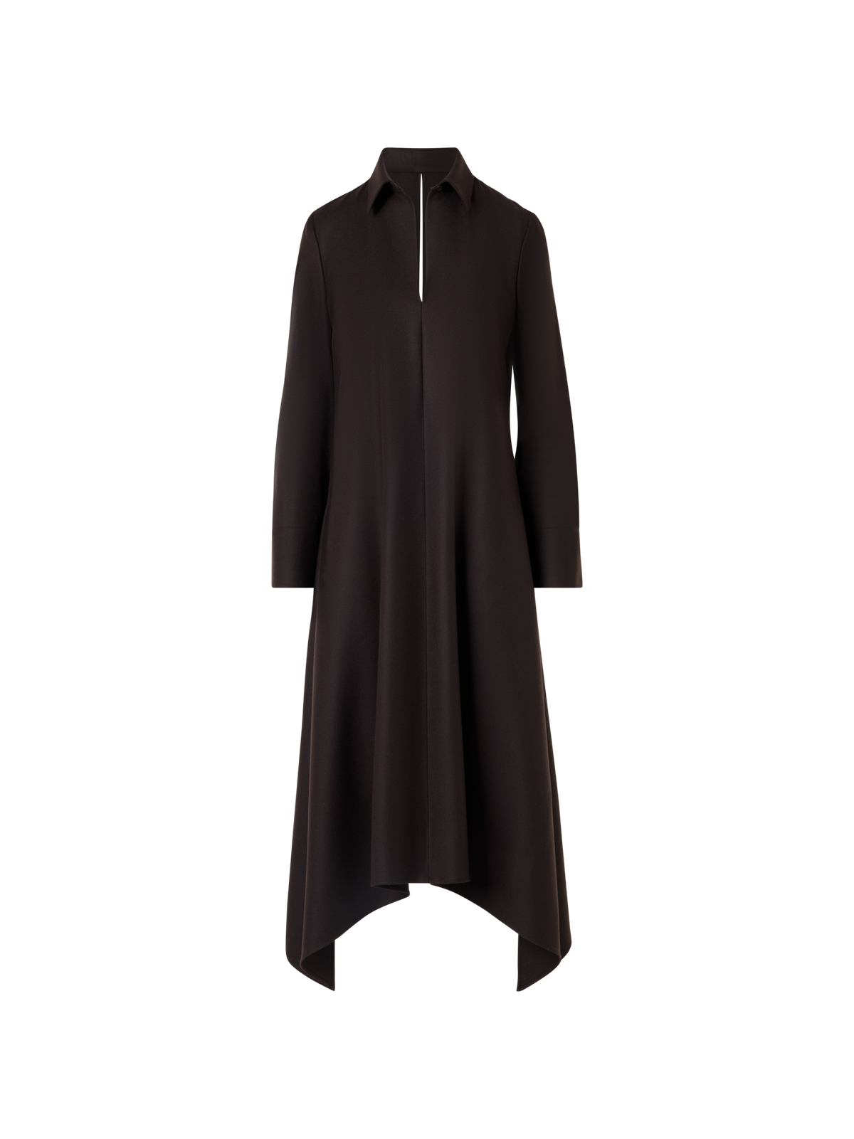 Designer Flannel Midi Dress with Handkerchief Hem - brown
