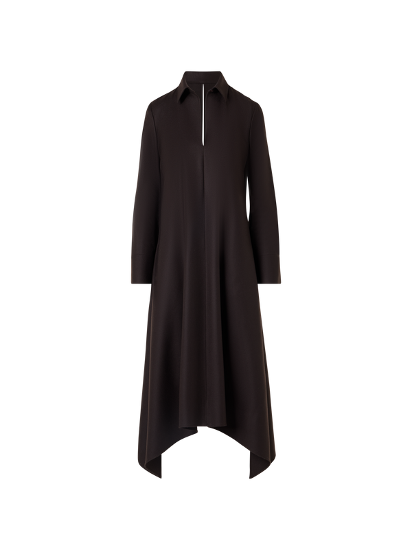 Designer Flannel Midi Dress with Handkerchief Hem - brown