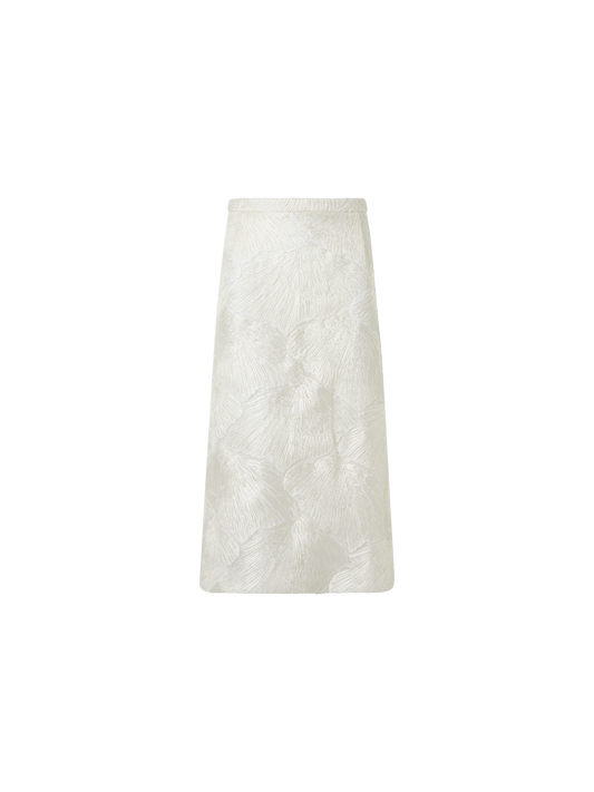 Designer Techno Lacquered Sea Fan Lace A-Line Skirt - ecru