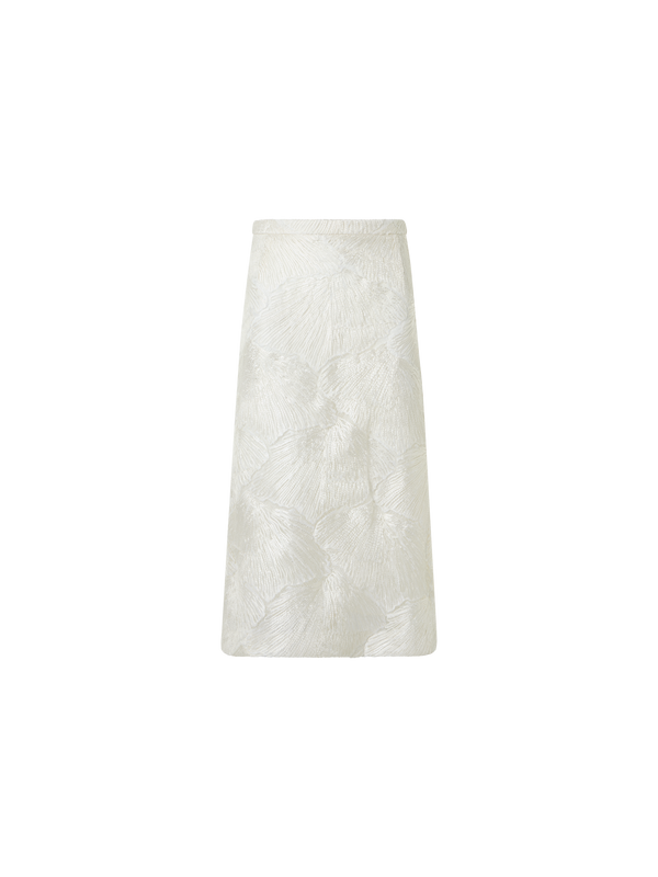 Designer Techno Lacquered Sea Fan Lace A-Line Skirt - ecru