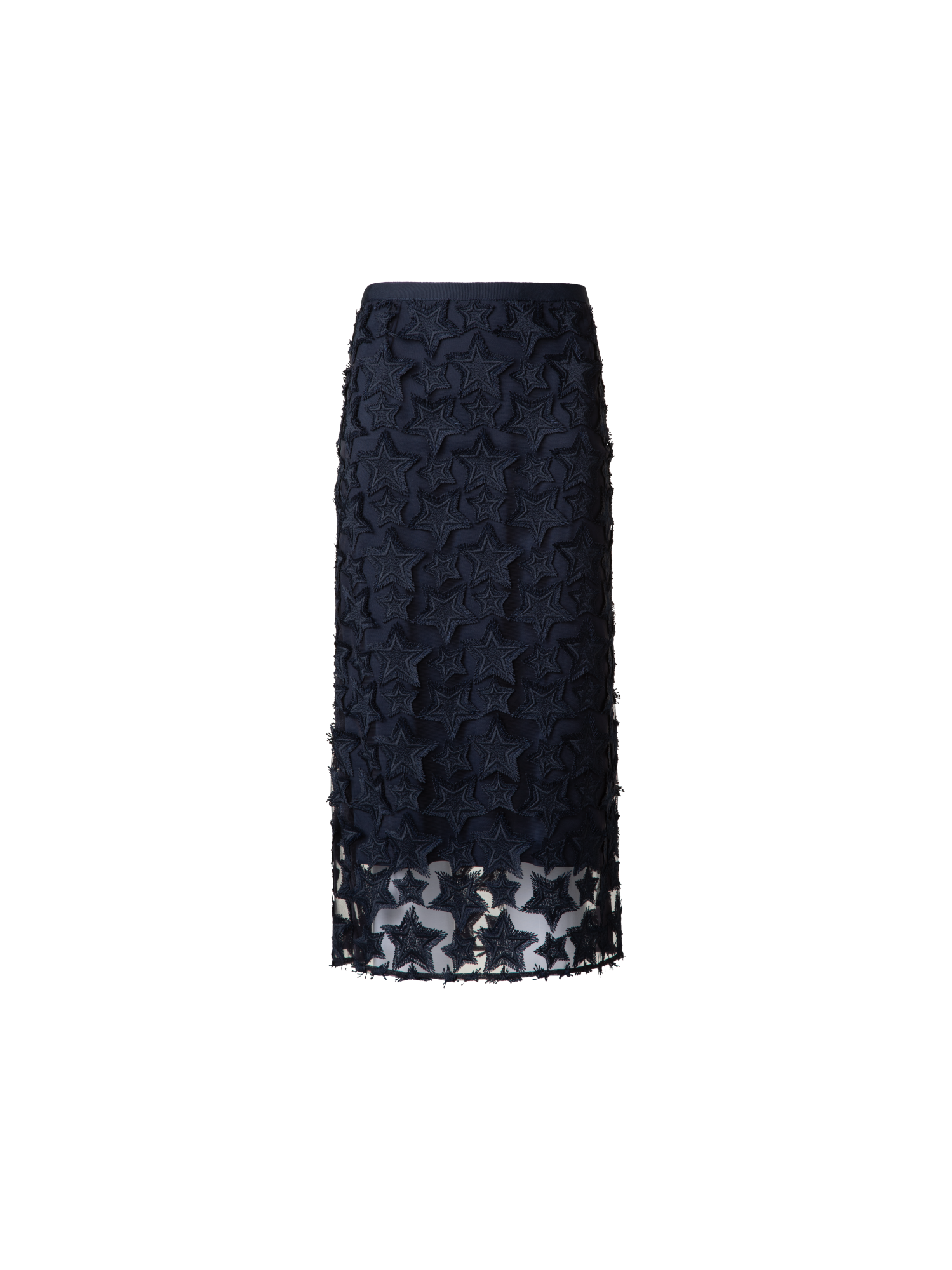 Designer Midi Skirt with 3D Star Embroidery - navy - blue