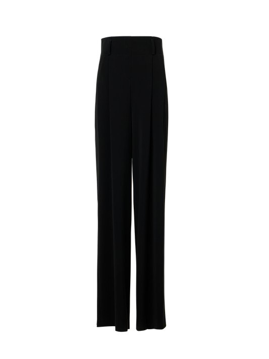 Designer High-Waist Lasercut Crêpe Wide Pants - black