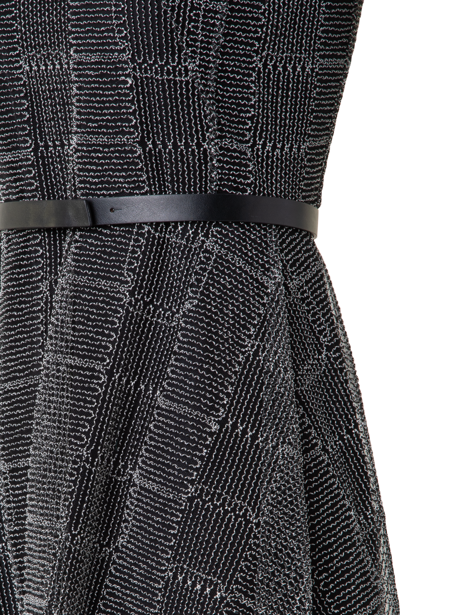 Designer Fit and Flare Squares on Tulle Midi Dress - black