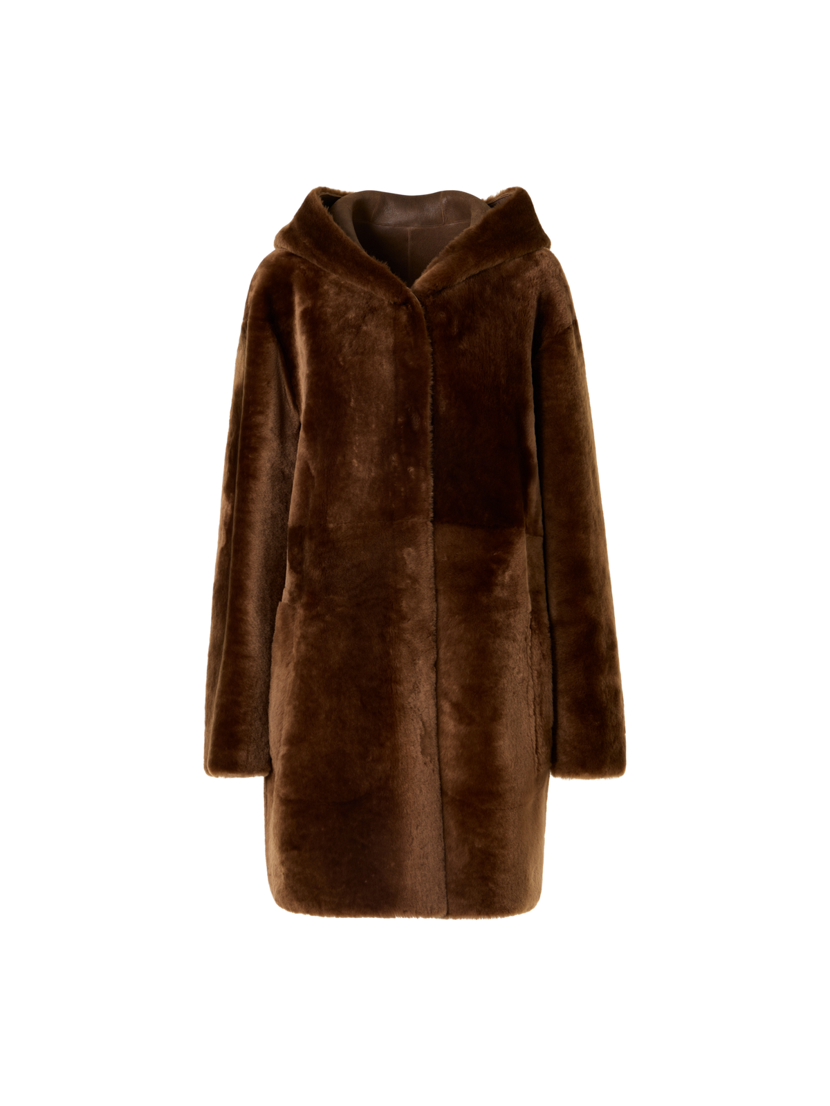 Designer Oversize Reversible Lamb Fur Parka with Hood - brown
