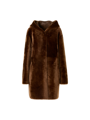 Designer Oversize Reversible Lamb Fur Parka with Hood - brown