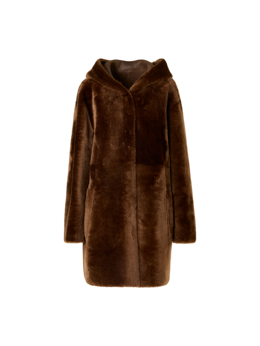 Designer Oversize Reversible Lamb Fur Parka with Hood - brown