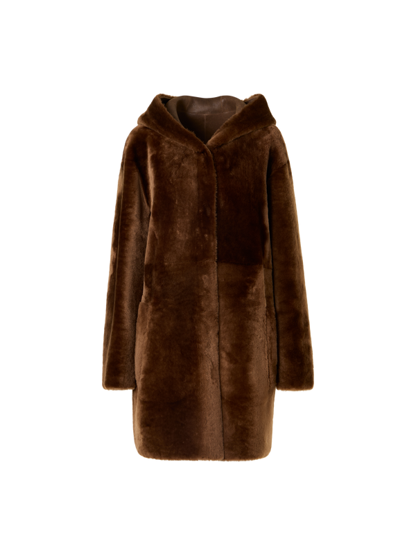 Designer Oversize Reversible Lamb Fur Parka with Hood - brown