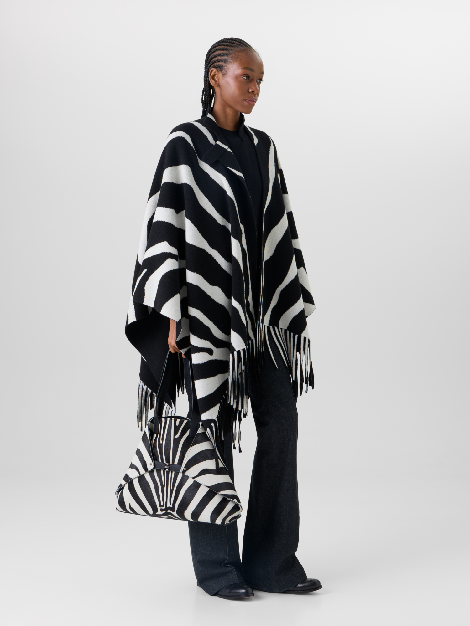 Designer Cashmere Double-Face Knit Cape - multicolor 