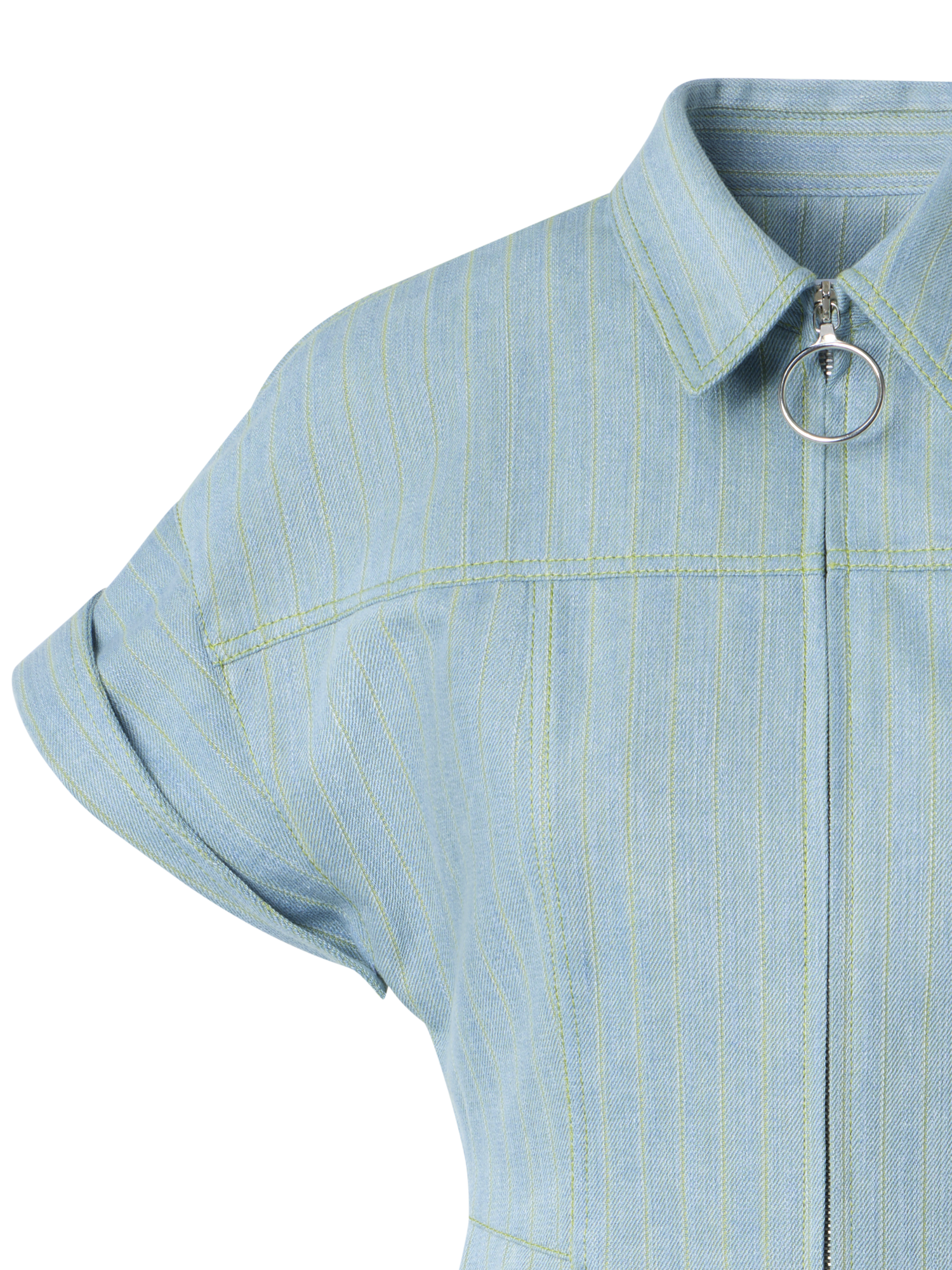 Designer Fitted Pinstripe Denim Mini Shirt Dress - blue