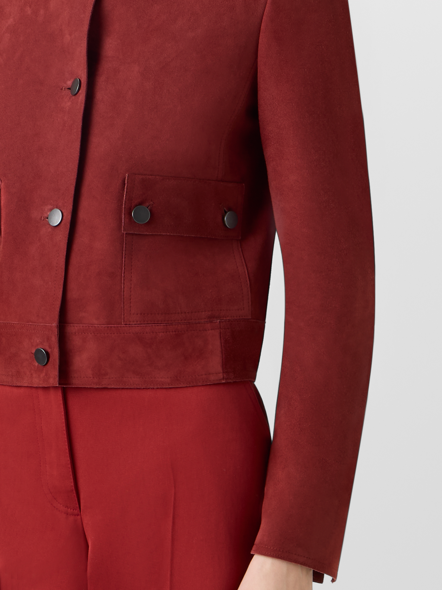 Designer Long-Sleeve Suede Leather Jacket - red 