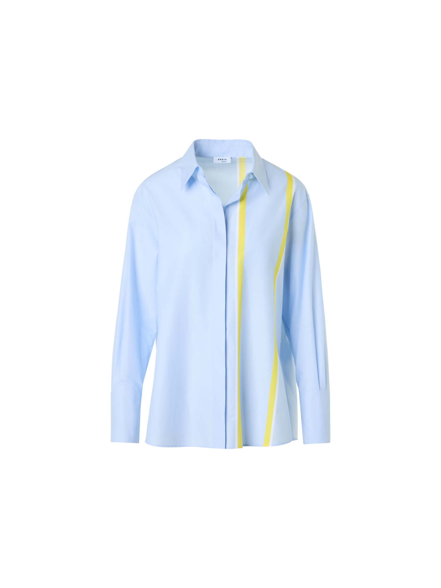 Designer Striped Cotton Chambré Shirt Blouse - pastel - blue