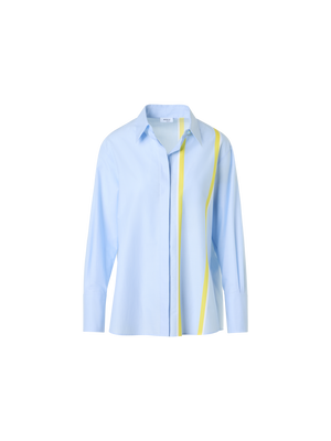 Designer Striped Cotton Chambré Shirt Blouse - pastel - blue