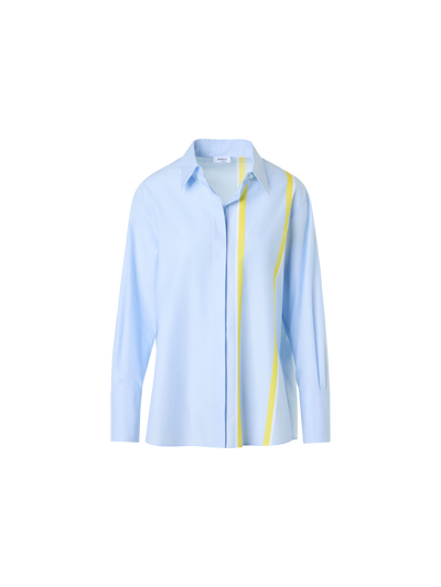 Designer Striped Cotton Chambré Shirt Blouse - pastel - blue