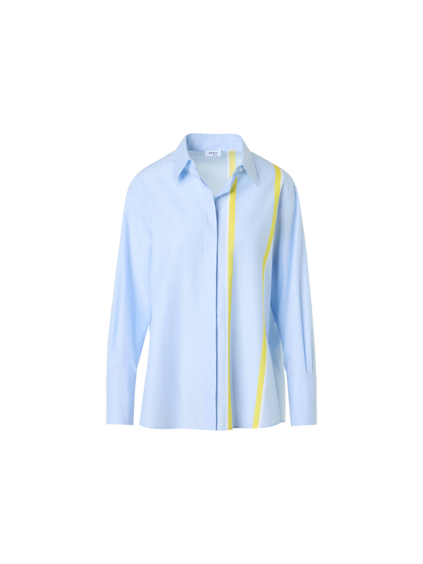 Designer Striped Cotton Chambré Shirt Blouse - pastel - blue