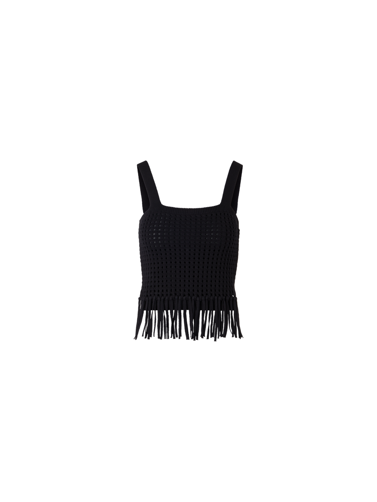 Designer Short Chunky Cotton Mesh Knit Top - black